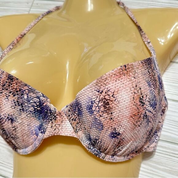 VICTORIA'S SECRET BOOSTER HALTER SWIMSUIT BIKINI TOP NWT SNAKESKIN MERMAID 36C - Picture 5 of 11